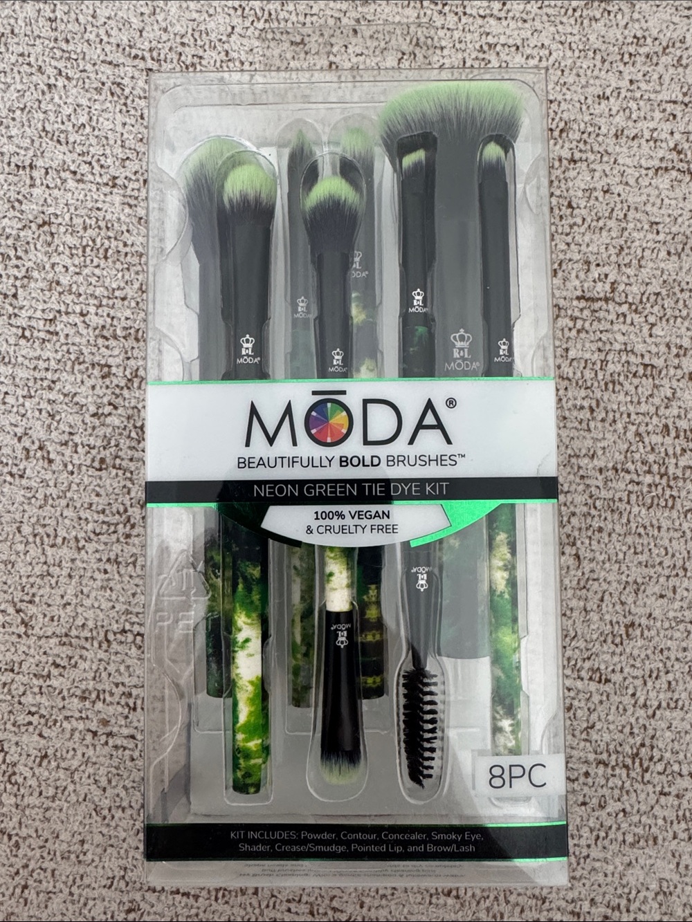 Moda Neon Green and Black Tie-Dye 8pc Makeup Brush Set